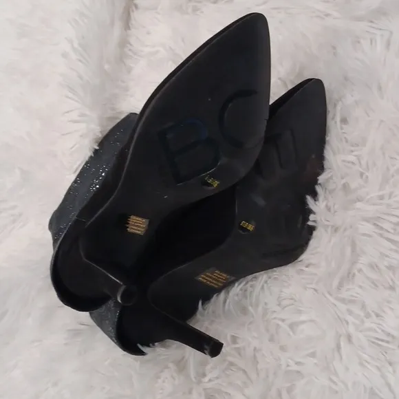 BCBG EARLA BLACK LEATHER SPARKLE LEATHER FOLD DOWN BOOTS SIZE 6.5
