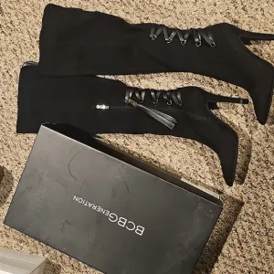 BCBGeneration Black Suede Corseted BC-EVA stretch Boots,  Size 7..excellent cond
