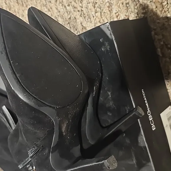BCBGeneration Black Suede Corseted BC-EVA stretch Boots,  Size 7..excellent cond