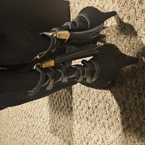 BCBGeneration Black Suede Corseted BC-EVA stretch Boots,  Size 7..excellent cond
