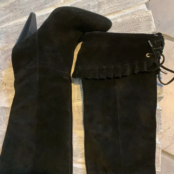 BCBGeneration “Sanji” Black Suede 3.5” Heeled OTK Tall Pull-on Boots 8