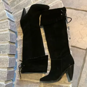 BCBGeneration “Sanji” Black Suede 3.5” Heeled OTK Tall Pull-on Boots 8