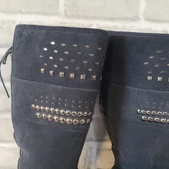 Bearpaw Winter Suede Snow Boots 8 Blue Lace Up back Insulated Silverthorne NOWT