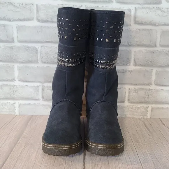 Bearpaw Winter Suede Snow Boots 8 Blue Lace Up back Insulated Silverthorne NOWT