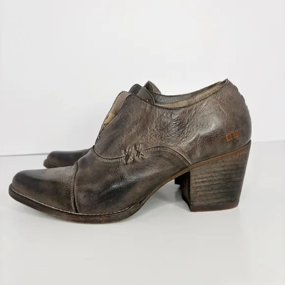 Bed Stu Helen Heeled Oxford Bootie Distressed Leather Graphito Size 9.5
