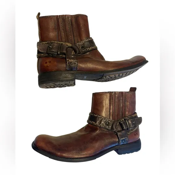 Bed Stu Innovator Mens Leather Harness Moto Ankle Boots Brown Size 11.5