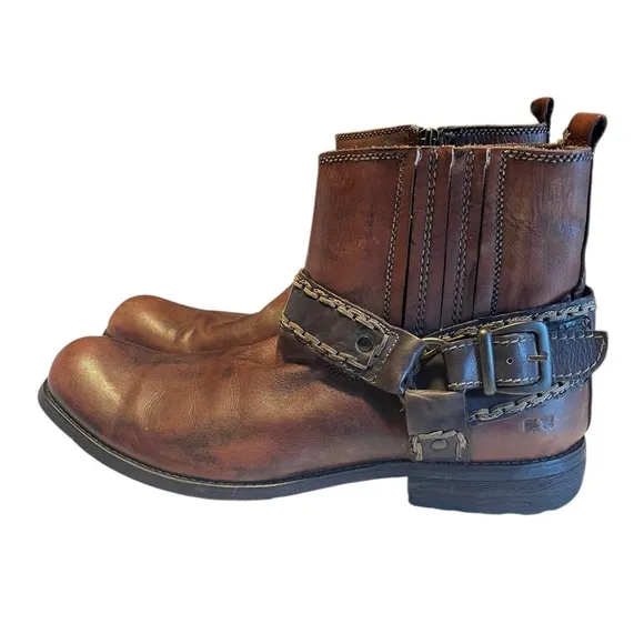 Bed Stu Innovator Mens Leather Harness Moto Ankle Boots Brown Size 11.5