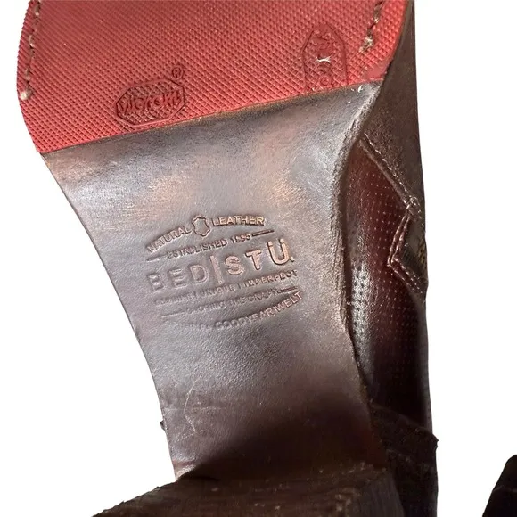 Bed Stu Women Ankle Carla Boots Brown Leather Whipstitch Trim Block Heel Sz 11