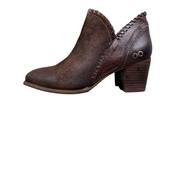 Bed Stu Women Ankle Carla Boots Brown Leather Whipstitch Trim Block Heel Sz 11