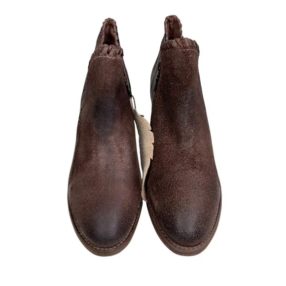 Bed Stu Women Ankle Carla Boots Brown Leather Whipstitch Trim Block Heel Sz 11