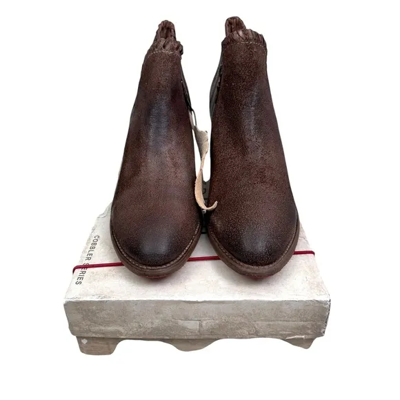 Bed Stu Women Ankle Carla Boots Brown Leather Whipstitch Trim Block Heel Sz 11