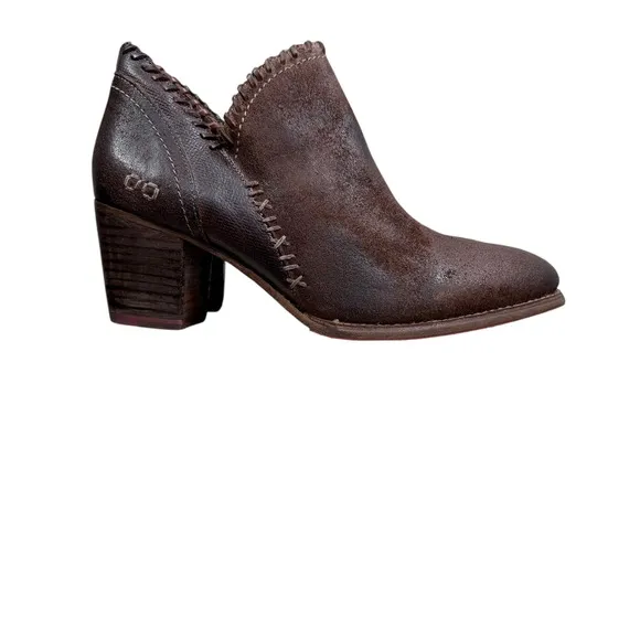 Bed Stu Women Ankle Carla Boots Brown Leather Whipstitch Trim Block Heel Sz 11
