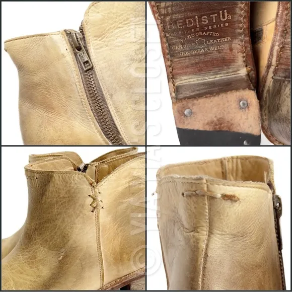 BED STU Women's 9 Yell Rustic Tan Distressed Leather COBBLER SERIES Ankle Boots