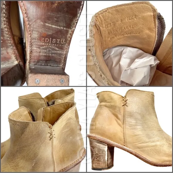 BED STU Women's 9 Yell Rustic Tan Distressed Leather COBBLER SERIES Ankle Boots