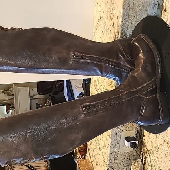 BED/STU Manchester sz.8 knee boots lace up&amp;zip. (#1082) hand crafted in Mexico.