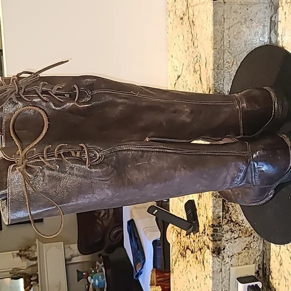 BED/STU Manchester sz.8 knee boots lace up&amp;zip. (#1082) hand crafted in Mexico.