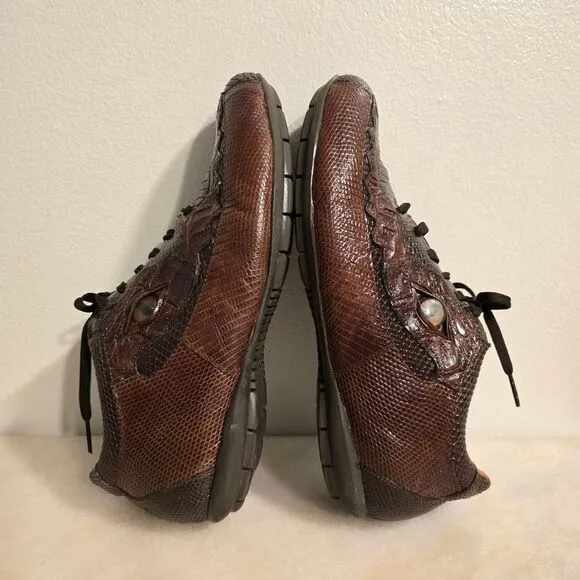 Belvedere Corona Genuine Crocodile &amp; Lizard Brown Leather Eye Sneakers Shoes 10