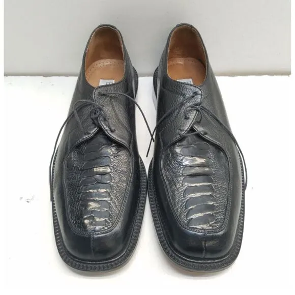 Belvedere Florence Genuine Leather Crocodile Black Oxford Men's 9.5M Dress Shoes
