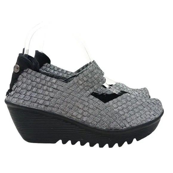 Bernie Mev LULIA Silver Woven Platform Wedge Shoes Size 40 EU Mary Jane