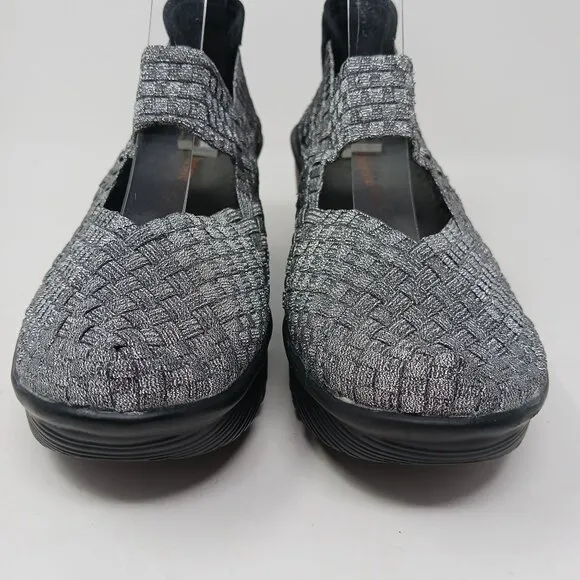 Bernie Mev LULIA Silver Woven Platform Wedge Shoes Size 40 EU Mary Jane