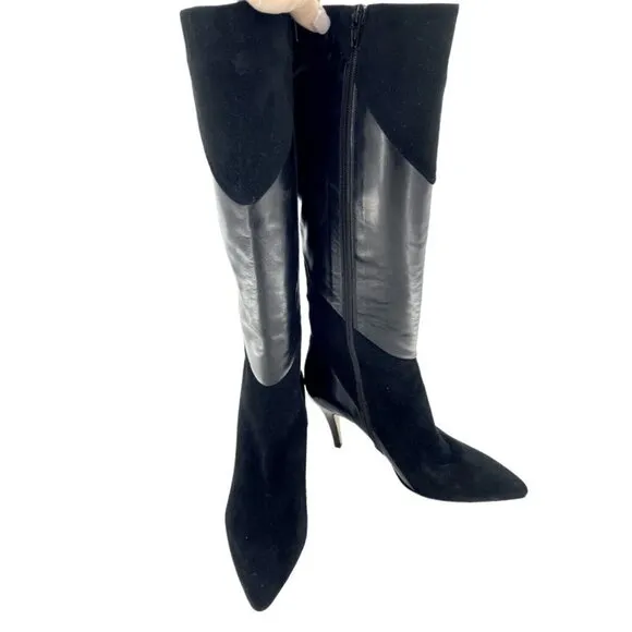 Bettye Muller Gigi Suede Leather Tall Black Stiletto Boots 38 EU New $559