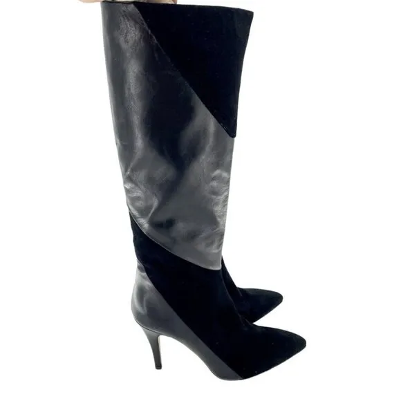Bettye Muller Gigi Suede Leather Tall Black Stiletto Boots 38 EU New $559