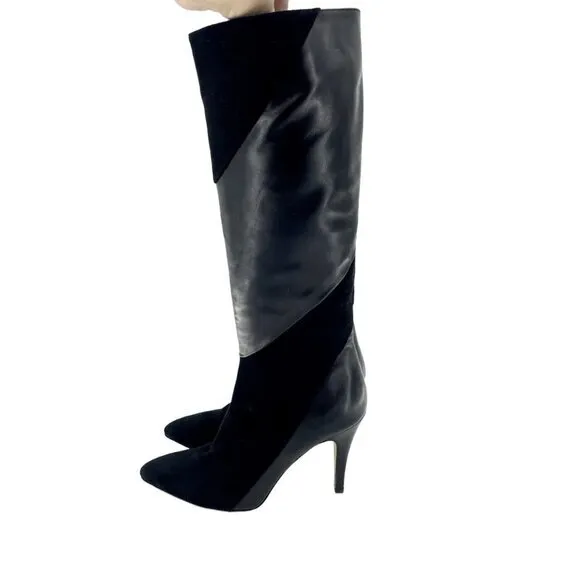 Bettye Muller Gigi Suede Leather Tall Black Stiletto Boots 38 EU New $559