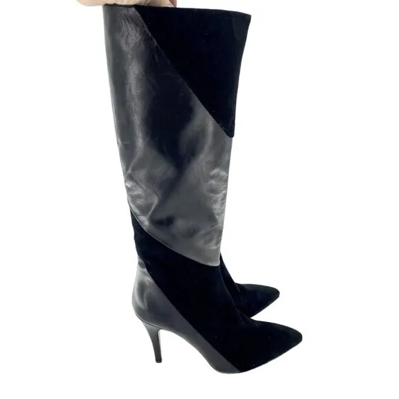 Bettye Muller Gigi Suede Leather Tall Black Stiletto Boots 38 EU New $559