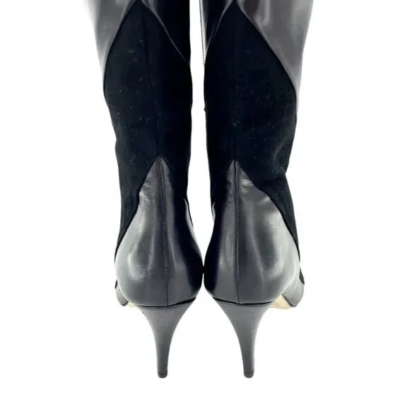 Bettye Muller Gigi Suede Leather Tall Black Stiletto Boots 38 EU New $559