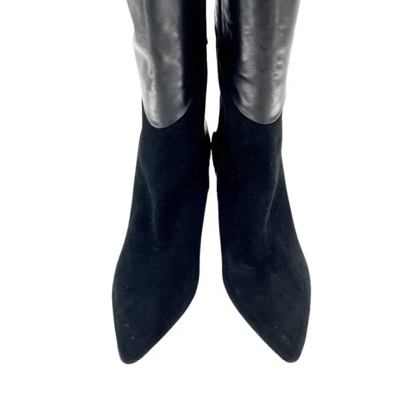 Bettye Muller Gigi Suede Leather Tall Black Stiletto Boots 38 EU New $559