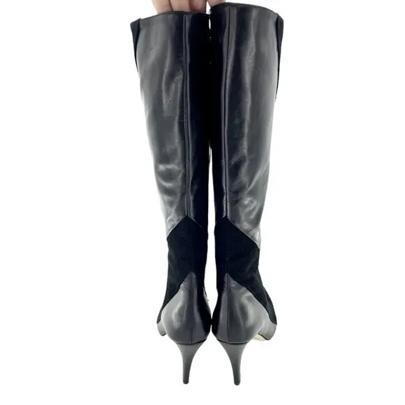 Bettye Muller Gigi Suede Leather Tall Black Stiletto Boots 38 EU New $559