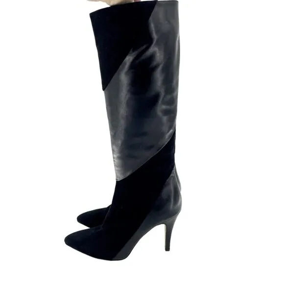 Bettye Muller Gigi Suede Leather Tall Black Stiletto Boots 38 EU New $559