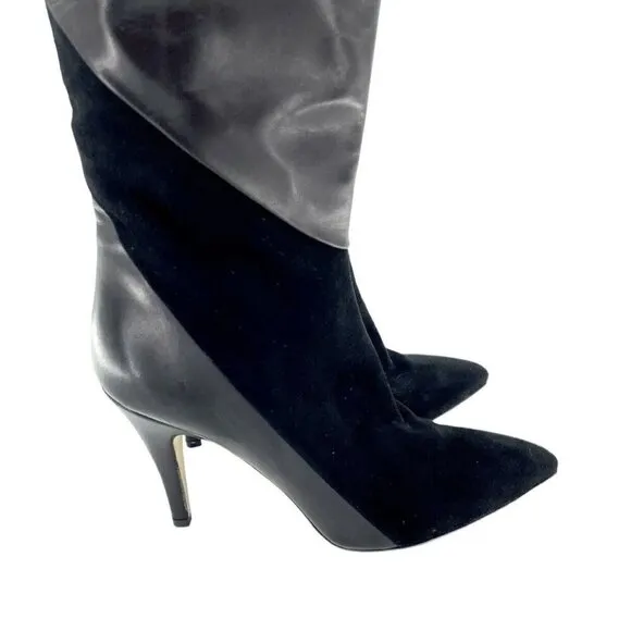 Bettye Muller Gigi Suede Leather Tall Black Stiletto Boots 38 EU New $559