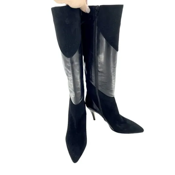 Bettye Muller Gigi Suede Leather Tall Black Stiletto Boots 38 EU New $559