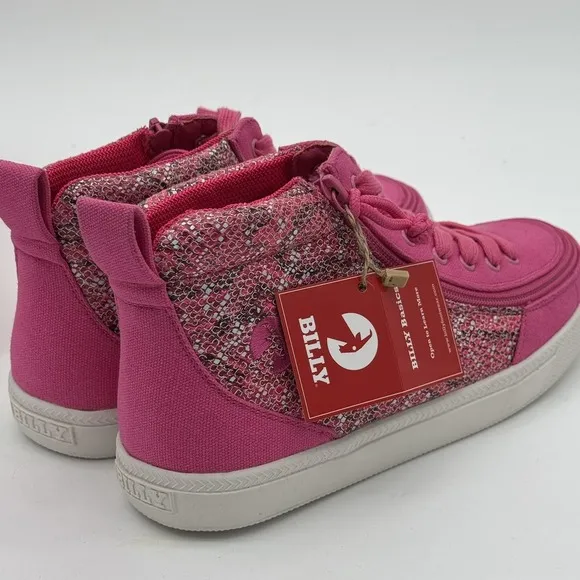 Billy Classic DJR High II Shoes 6 Fuchsia Snake Pink Lace &amp; Easy Zipper NIB