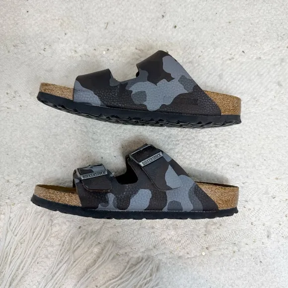 Birkenstock Arizona Sandals Gray Camo Print Leather Slip On Shoes Women’s 36