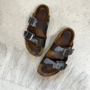 Birkenstock Arizona Sandals Gray Camo Print Leather Slip On Shoes Women’s 36