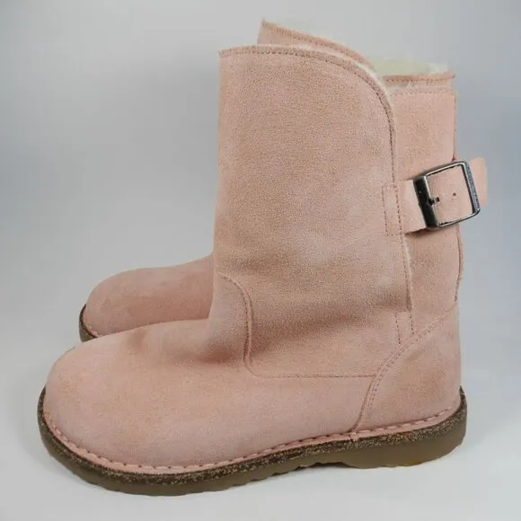 Birkenstock Uppsala Shearling BOOTS Size 38 7 Suede Leather Soft Pink NEW