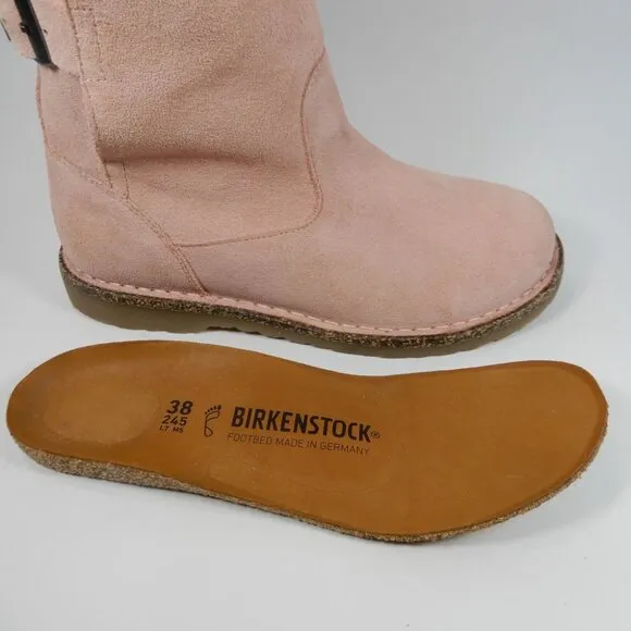 Birkenstock Uppsala Shearling BOOTS Size 38 7 Suede Leather Soft Pink NEW
