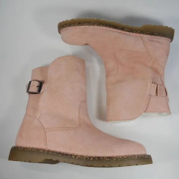 Birkenstock Uppsala Shearling BOOTS Size 38 7 Suede Leather Soft Pink NEW