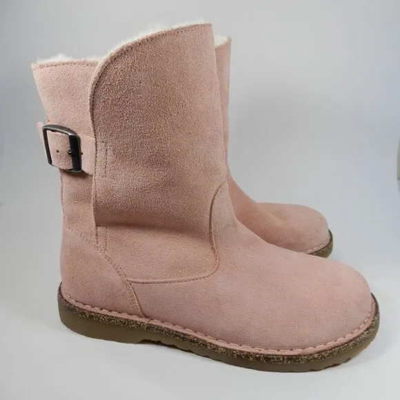 Birkenstock Uppsala Shearling BOOTS Size 38 7 Suede Leather Soft Pink NEW