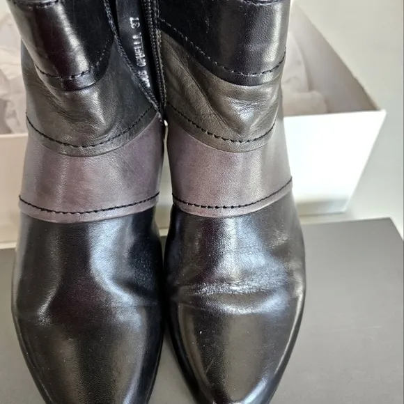 Black and Dark Gray Leather Boots