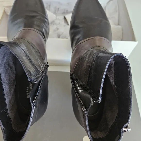 Black and Dark Gray Leather Boots