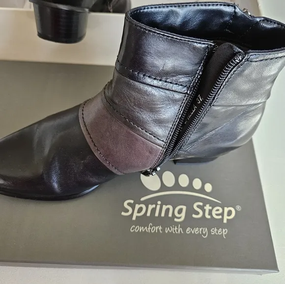 Black and Dark Gray Leather Boots