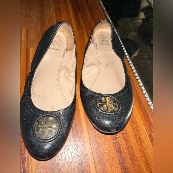 Black and Gold Tory Burch Flats