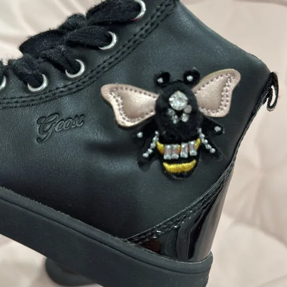 Black Kids Shoes with Bee Embroidery