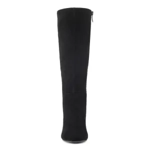 Black suede knee high heeled boots. SZ 9.5. New in box