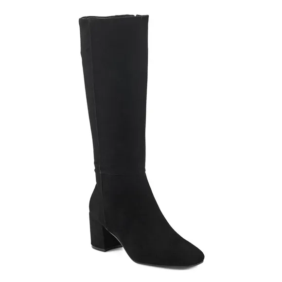 Black suede knee high heeled boots. SZ 9.5. New in box