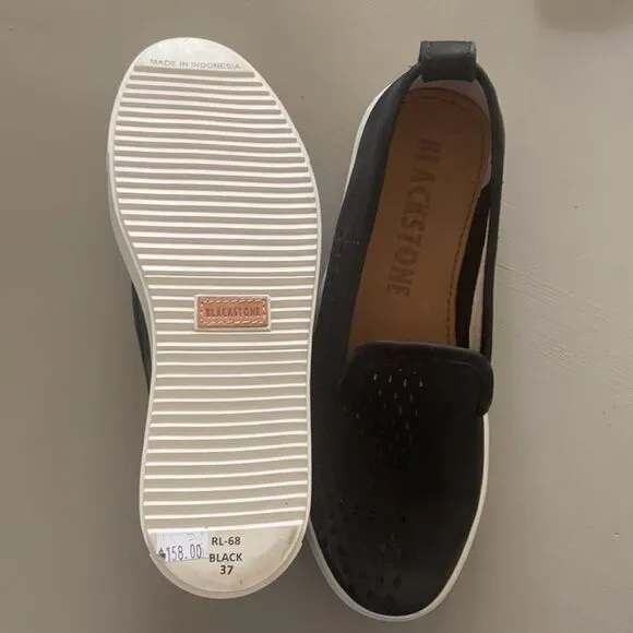Blackstone perforated RL-68 black suede sneakers