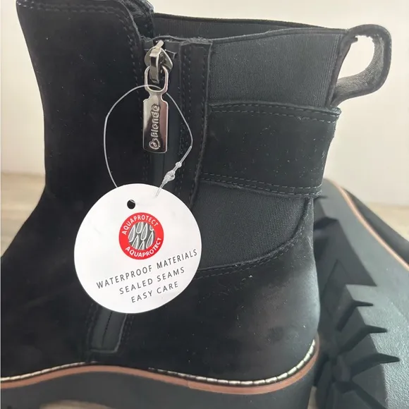 Blondo Dahlia Boot Black Leather Suede Waterproof Chelsea Booties size 8 new